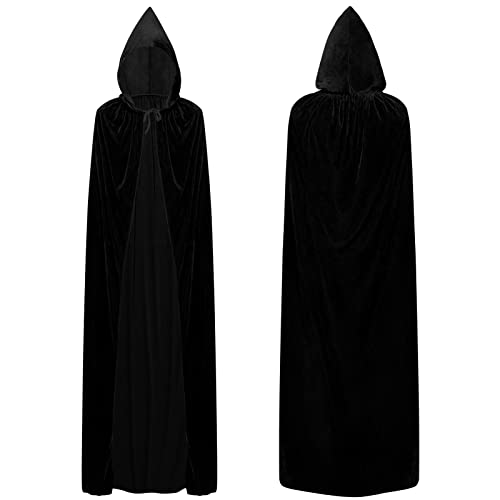 HBselect Halloween Umhang Vampir Kostüm Vampirumhang mit Kapuze für Erwachsene Damen Herren für Kinder aus Samt Schwarz Einlagig 110 cm von HBselect