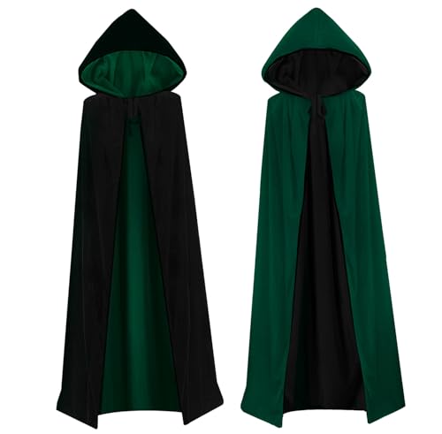 HBselect Halloween Umhang Vampir Kostüm Vampirumhang mit Kapuze für Erwachsene Damen Herren für Kinder aus Samt dopelseitig Grün Doppelt 150 cm von HBselect