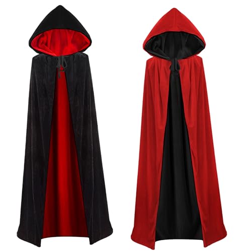 HBselect Halloween Umhang Vampir Kostüm Vampirumhang mit Kapuze für Erwachsene Damen Herren für Kinder aus Samt dopelseitig Rot Doppelt 110 cm von HBselect