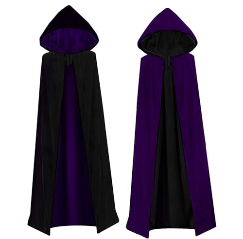 HBselect Halloween Umhang Vampir Kostüm Vampirumhang mit Kapuze für Erwachsene Damen Herren für Kinder aus Samt dopelseitig Violett Doppelt 130 cm von HBselect