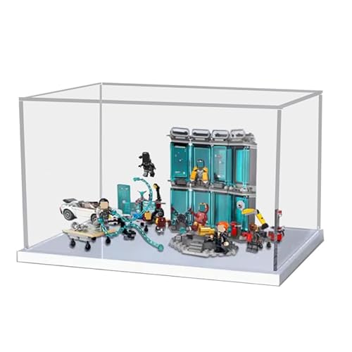 HCAEIOFJ Transparente Acryl-Vitrine für LEGO Mavel 76216, anwendbar für Iro Man Armory Toy Display Box Geschenk (nur Vitrine) (weiße Unterseite) von HCAEIOFJ