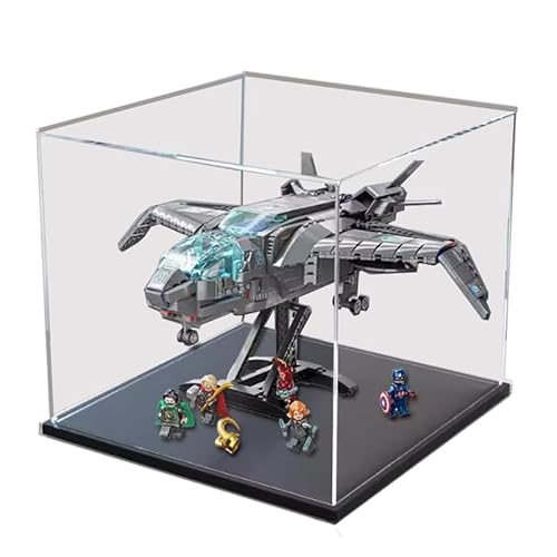 HCAEIOFJ Transparente Acryl-Vitrine für LEGO Mavel 76248, anwendbar für die Avengers Quinjet Raumschiff-Displaybox, Geschenk (nur Vitrine) (schwarze Unterseite) von HCAEIOFJ