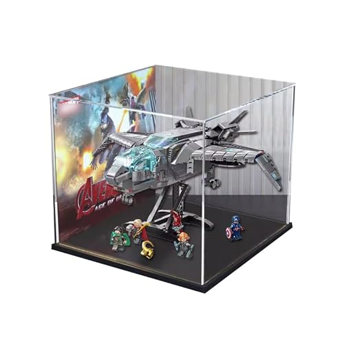 HCAEIOFJ Transparente Acryl-Vitrine für LEGO Mavel 76248, anwendbar für die Avengers Quinjet Raumschiff-Displaybox, Geschenk (nur Vitrine) (schwarze Unterseite + Hintergrund) von HCAEIOFJ