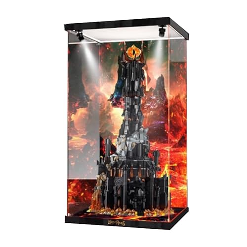 HCAEIOFJ Transparente Acryl-Vitrine für Lego 10333, anwendbar für den Herr der Ringe: Barad-dur entworfene Displaybox, Geschenk (nur Vitrine) (Hintergrund + Oberlicht) von HCAEIOFJ