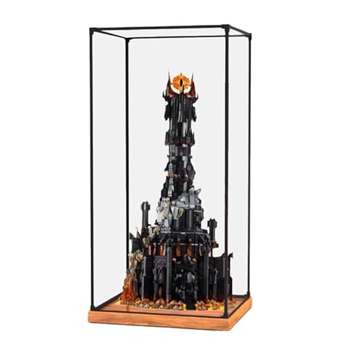 HCAEIOFJ Transparente Acryl-Vitrine für Lego 10333, anwendbar für den Herr der Ringe: Barad-dur entworfene Displaybox, Geschenk (nur Vitrine) (Holzboden + Rand aus Legierung) von HCAEIOFJ