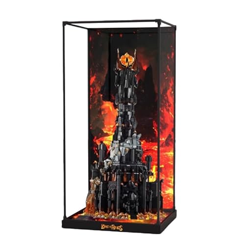 HCAEIOFJ Transparente Acryl-Vitrine für Lego 10333, anwendbar für den Herr der Ringe: Barad-dur entworfene Displaybox, Geschenk (nur Vitrine) (Rand aus Legierung + Hintergrund) von HCAEIOFJ