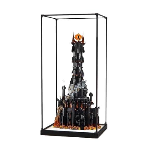 HCAEIOFJ Transparente Acryl-Vitrine für Lego 10333, anwendbar für den Herr der Ringe: Barad-dur entworfene Displaybox, Geschenk (nur Vitrine) (schwarze Unterseite + Rand aus Metalllegierung) von HCAEIOFJ