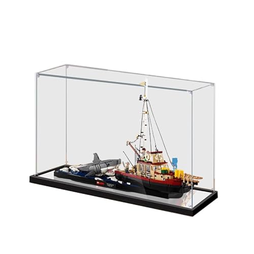 HCAEIOFJ Transparente Acryl-Vitrine für Lego 21350, anwendbar für Jaws Orca-Boot, Auto-Displaybox, Geschenk (nur Vitrine) (Spiegel unten + Hintergrund) von HCAEIOFJ