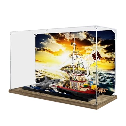 HCAEIOFJ Transparente Acryl-Vitrine für Lego 21350, anwendbar für Jaws Orca Boot Auto Display Box Geschenk (nur Vitrine) (Holzunterseite) von HCAEIOFJ