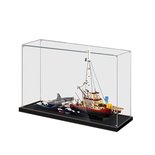 HCAEIOFJ Transparente Acryl-Vitrine für Lego 21350, anwendbar für Jaws Orca Boot Auto Display Box Geschenk (nur Vitrine) (schwarze Unterseite) von HCAEIOFJ