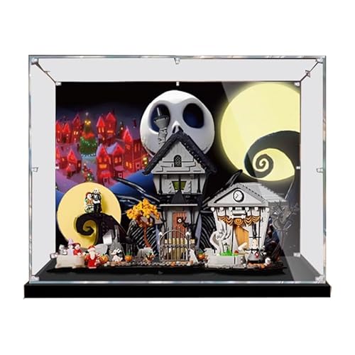 HCAEIOFJ Transparente Acryl-Vitrine für Lego 21351, anwendbar für The Nightmare Before Christmas Display Box Geschenk (nur Vitrine) (schwarze Unterseite + Hintergrund 2) von HCAEIOFJ