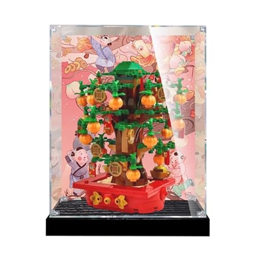 HCAEIOFJ Transparente Acryl-Vitrine für Lego 40648, anwendbar für Geldbaum-Design-Schaukasten, Geschenk (nur Vitrine) (schwarze Unterseite + Hintergrund2) von HCAEIOFJ