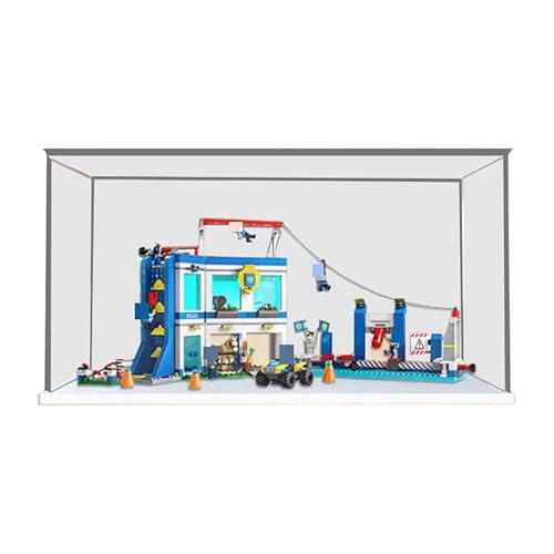 HCAEIOFJ Transparente Acryl-Vitrine für Lego 60372, anwendbar für Stadtpolizei-Trainingsakademie, Schaukasten, Geschenk (nur Vitrine) (weiße Unterseite) von HCAEIOFJ