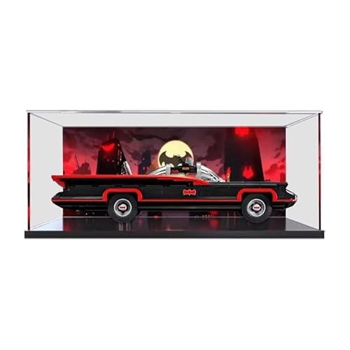 HCAEIOFJ Transparente Acryl-Vitrine für Lego 76328, anwendbar für Batman: Die klassische TV-Serie Batmobil entworfene Displaybox (nur Vitrine) (schwarze Unterseite + Hintergrund) von HCAEIOFJ