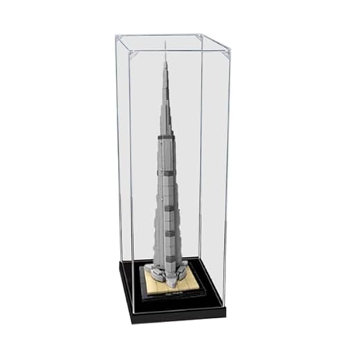 HCAEIOFJ Transparente Acryl-Vitrine für Lego Architecture 21031, anwendbar für Burj Khalifa entworfene Displaybox, Geschenk (nur Vitrine) (schwarze Unterseite) von HCAEIOFJ