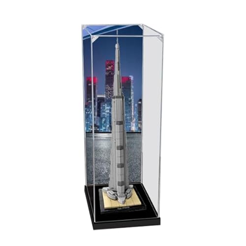 HCAEIOFJ Transparente Acryl-Vitrine für Lego Architecture 21031, anwendbar für Burj Khalifa entworfene Displaybox, Geschenk (nur Vitrine) (schwarze Unterseite + Hintergrund 3) von HCAEIOFJ