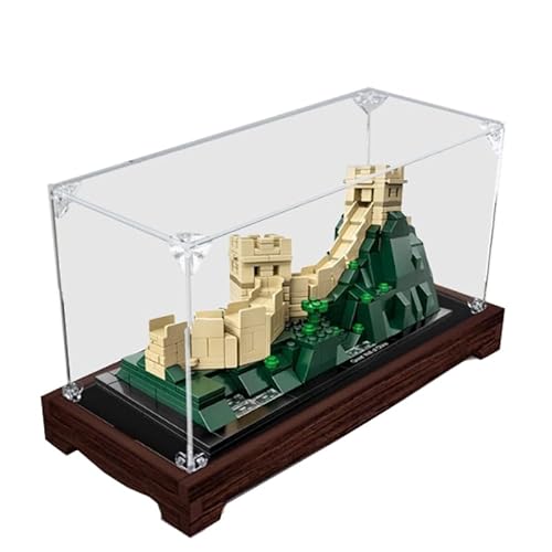 HCAEIOFJ Transparente Acryl-Vitrine für Lego Architecture 21041, anwendbar für Great Wall of China, Displaybox, Geschenk (nur Vitrine) (Nussbaumboden) von HCAEIOFJ