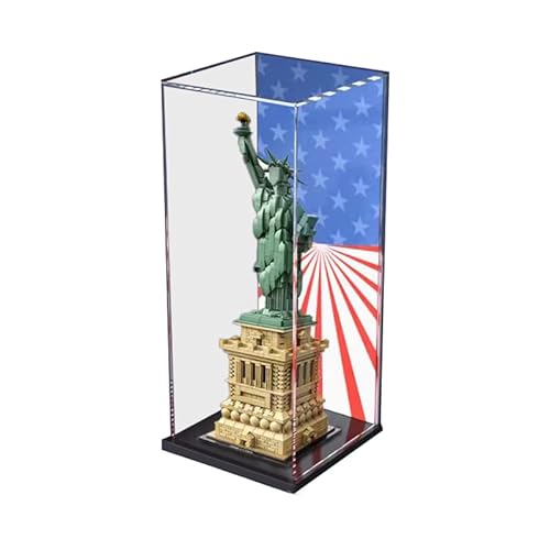 HCAEIOFJ Transparente Acryl-Vitrine für Lego Architecture 21042, anwendbar für Freiheitsstatue entworfene Schaukasten, Geschenk (nur Vitrine) (schwarze Unterseite + Hintergrund) von HCAEIOFJ