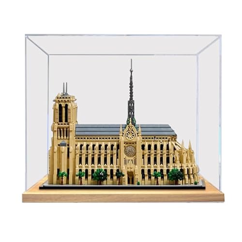 HCAEIOFJ Transparente Acryl-Vitrine für Lego Architecture 21061, anwendbar für Notre-Dame Set-Displaybox, Geschenk (nur Vitrine) (Holzunterseite) von HCAEIOFJ