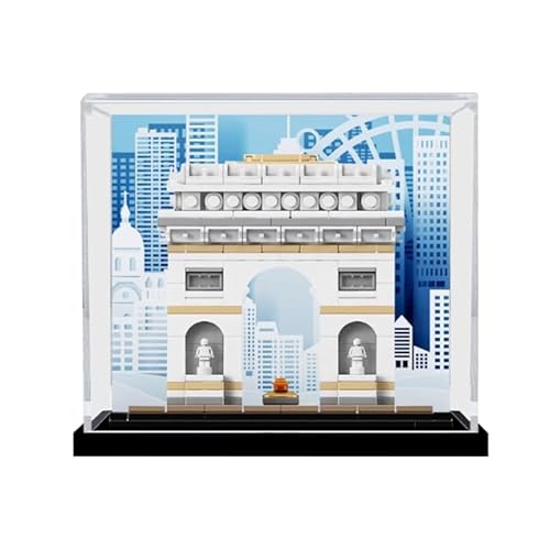 HCAEIOFJ Transparente Acryl-Vitrine für Lego Architecture Skyline 21036, anwendbar für Arc de Triomphe entworfene Displaybox, Geschenk (nur Vitrine) (schwarze Unterseite + Hintergrund) von HCAEIOFJ