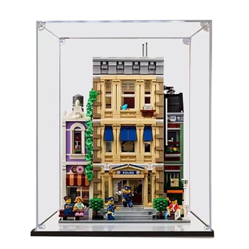 HCAEIOFJ Transparente Acryl-Vitrine für Lego City 10278, anwendbar für Polizeistationen, Geschenk (nur Vitrine) (Spiegel unten 2 mm) von HCAEIOFJ