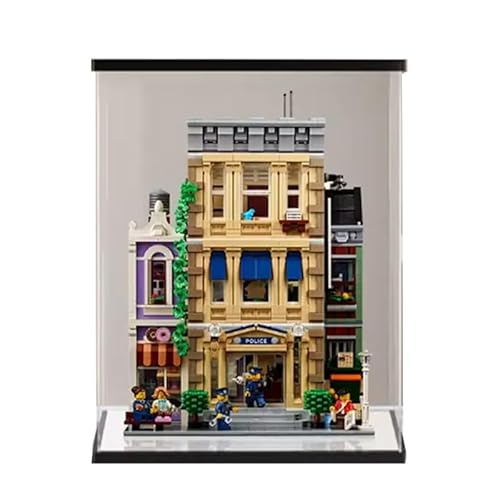 HCAEIOFJ Transparente Acryl-Vitrine für Lego City 10278, anwendbar für Polizeistationen, Geschenk (nur Vitrine) (schwarz unten + oben) von HCAEIOFJ