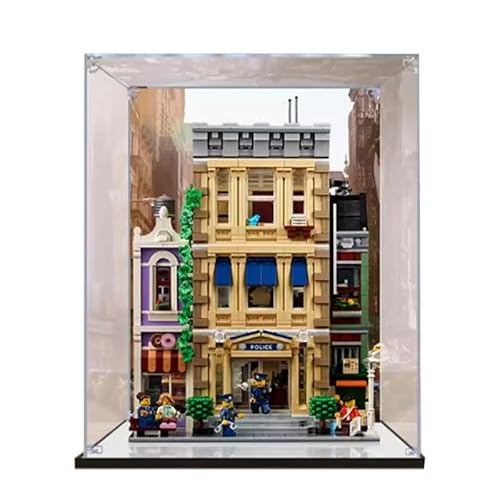 HCAEIOFJ Transparente Acryl-Vitrine für Lego City 10278, anwendbar für Polizeistationsanzeige, Geschenk (nur Vitrine) (Spiegel unten + Hintergrund) von HCAEIOFJ