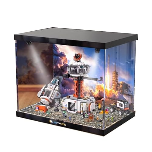 HCAEIOFJ Transparente Acryl-Vitrine für Lego City 60434, anwendbar für Weltraumbasis und Raketenstartpad, entworfene Displaybox, Geschenk (nur Vitrine) (Hintergrund + Oberlicht) von HCAEIOFJ