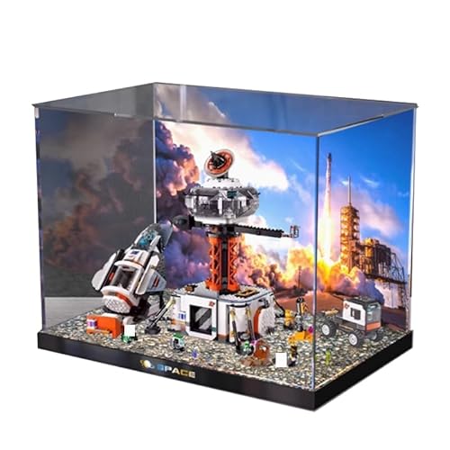 HCAEIOFJ Transparente Acryl-Vitrine für Lego City 60434, anwendbar für Weltraumbasis und Raketenstartpad, entworfene Displaybox, Geschenk (nur Vitrine) (hoch unten + Hintergrund) von HCAEIOFJ