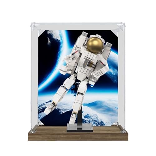 HCAEIOFJ Transparente Acryl-Vitrine für Lego Creator 3-in-1 31152, anwendbar für Raum-Astronauten-Displaybox, Geschenk (nur Vitrine) (Holzboden + Hintergrund) von HCAEIOFJ