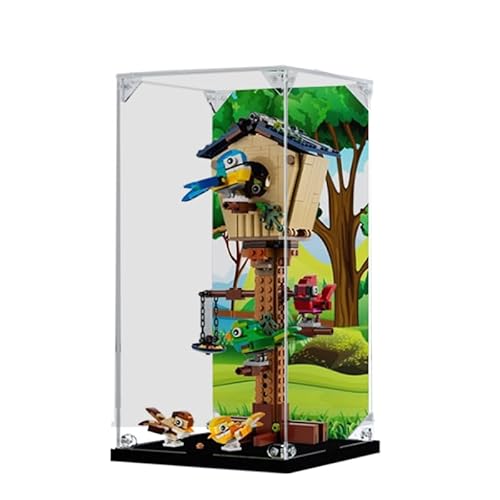 HCAEIOFJ Transparente Acryl-Vitrine für Lego Creator 31143, anwendbar für 3-in-1-Vogelhaus-Displaybox, Geschenk (nur Vitrine) (schwarze Unterseite + Hintergrund 2) von HCAEIOFJ