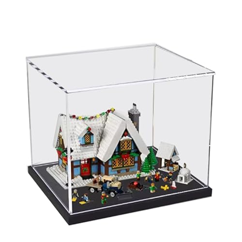 HCAEIOFJ Transparente Acryl-Vitrine für Lego Creator Expert 10229, anwendbar für Winterdorf, Hütte, Schaukasten, Geschenk (nur Vitrine) (schwarze Unterseite) von HCAEIOFJ