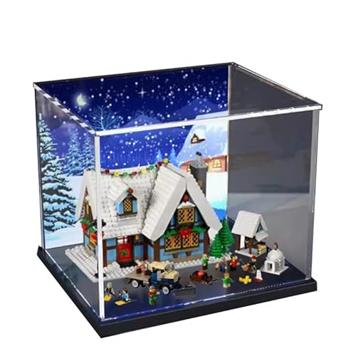 HCAEIOFJ Transparente Acryl-Vitrine für Lego Creator Expert 10229, anwendbar für Winterdorf, Hütte, Schaukasten, Geschenk (nur Vitrine) (schwarze Unterseite + Hintergrund) von HCAEIOFJ