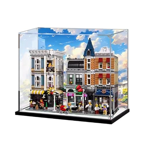 HCAEIOFJ Transparente Acryl-Vitrine für Lego Creator Expert 10255, anwendbar für Stadtleben Display Box Wars Geschenk (nur Vitrine) (schwarze Unterseite + Hintergrund) von HCAEIOFJ