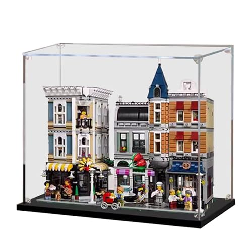 HCAEIOFJ Transparente Acryl-Vitrine für Lego Creator Expert 10255, anwendbar für Stadtleben Display Box Wars Geschenk (nur Vitrine) (schwarzer Boden 2 mm) von HCAEIOFJ