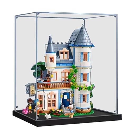 HCAEIOFJ Transparente Acryl-Vitrine für Lego Friends 42638, anwendbar für Schloss Bett und Frühstück, Hotel, Spielset, Schaukasten, Geschenk (nur Vitrine) (schwarze Unterseite) von HCAEIOFJ