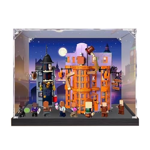 HCAEIOFJ Transparente Acryl-Vitrine für Lego HP 76422, anwendbar für Le Chemin de Traverse: Weasley, Farces pour entworfene Displaybox, Geschenk (nur Vitrine) (schwarzer Boden + Hintergrund 2) von HCAEIOFJ