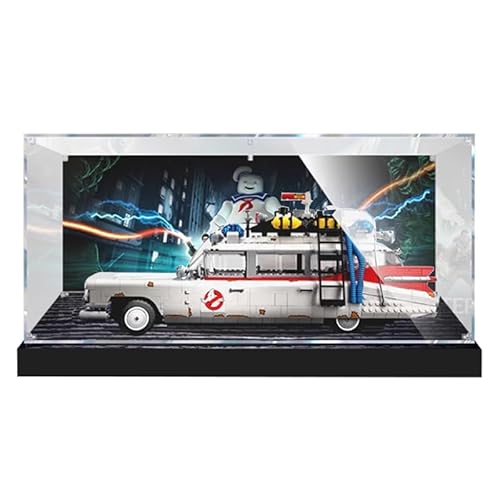 HCAEIOFJ Transparente Acryl-Vitrine für Lego Icons 10274, anwendbar für Ghostbusters ECTO-1 Auto-Displaybox, Geschenk (nur Vitrine) (schwarze Unterseite + Hintergrund) von HCAEIOFJ