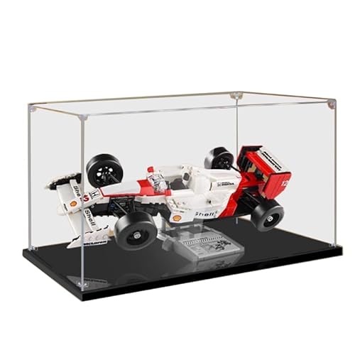 HCAEIOFJ Transparente Acryl-Vitrine für Lego Icons 10330, anwendbar für Icons McLaren MP4/4 & Ayrton Senna F1 Rennwagen, entworfen Schaukasten (nur Vitrine) (schwarze Unterseite) von HCAEIOFJ