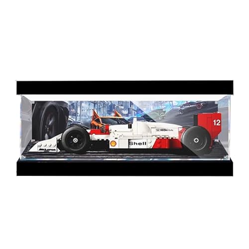 HCAEIOFJ Transparente Acryl-Vitrine für Lego Icons 10330, anwendbar für McLaren MP4/4 & Ayrton Senna Fahrzeug, entworfene Displaybox, Geschenk (nur Vitrine) (schwarze Unterseite + Oberlicht) von HCAEIOFJ