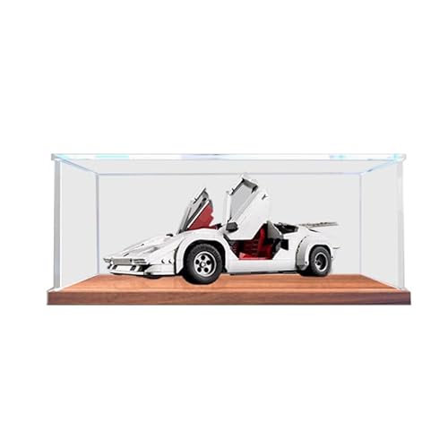 HCAEIOFJ Transparente Acryl-Vitrine für Lego-Icons 10337, anwendbar für Lamborgiini-Sportwagen, entworfene Displaybox, Geschenk (nur Vitrine) (Nussbaumboden) von HCAEIOFJ