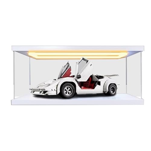 HCAEIOFJ Transparente Acryl-Vitrine für Lego-Icons 10337, anwendbar für Lamborgiini-Sportwagen, entworfene Displaybox, Geschenk (nur Vitrine) (weiß unten + oberes Licht) von HCAEIOFJ