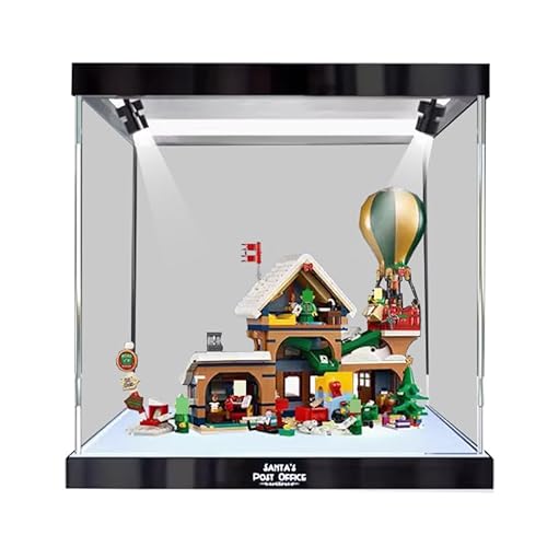 HCAEIOFJ Transparente Acryl-Vitrine für Lego Ideas 10339, anwendbar für Weihnachtsmann-Post-Präsentationsbox, Geschenk (nur Vitrine) (schwarze Unterseite + Scheinwerfer) von HCAEIOFJ