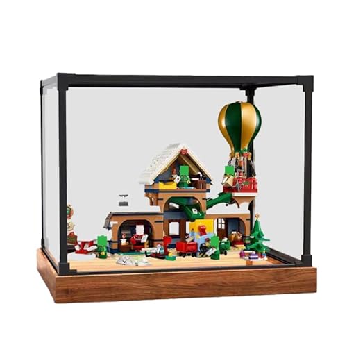 HCAEIOFJ Transparente Acryl-Vitrine für Lego Ideas 10339, anwendbar für Weihnachtsmann-Postamt, Geschenk (nur Vitrine) (Holzboden + Rand aus Legierung) von HCAEIOFJ