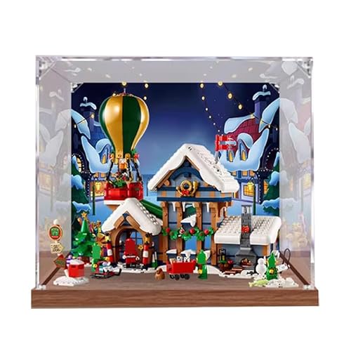 HCAEIOFJ Transparente Acryl-Vitrine für Lego Ideas 10339, anwendbar für die Postbox des Weihnachtsmanns, Geschenk (nur Vitrine) (Holzboden + Hintergrund) von HCAEIOFJ