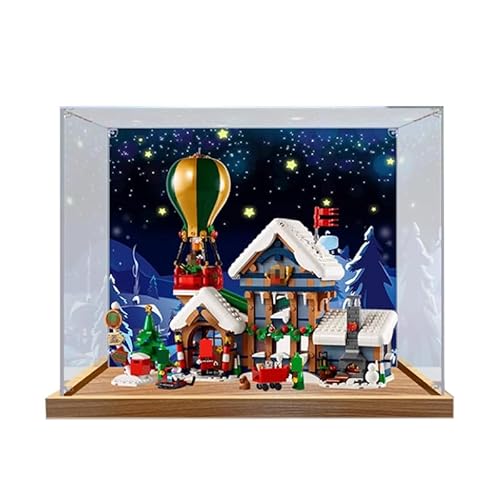 HCAEIOFJ Transparente Acryl-Vitrine für Lego Ideas 10339, anwendbar für die Postbox des Weihnachtsmanns, Geschenk (nur Vitrine) (Holzboden + Hintergrund2) von HCAEIOFJ