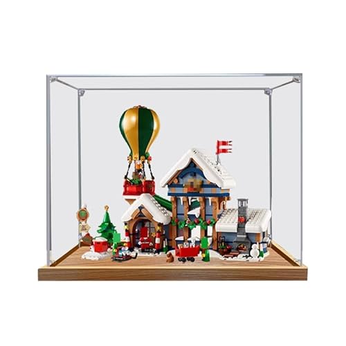 HCAEIOFJ Transparente Acryl-Vitrine für Lego Ideas 10339, anwendbar für die Weihnachtsmann-Post-Präsentationsbox, Geschenk (nur Vitrine) (Holzboden) von HCAEIOFJ