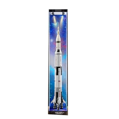 HCAEIOFJ Transparente Acryl-Vitrine für Lego Ideas 21309, anwendbar für Nasa Apollo Saturn V Set, Schaukasten, Geschenk (nur Vitrine) (Hintergrund + Top Light2) von HCAEIOFJ