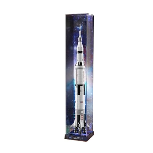 HCAEIOFJ Transparente Acryl-Vitrine für Lego Ideas 21309, anwendbar für Nasa Apollo Saturn V Set, Schaukasten, Geschenk (nur Vitrine) (schwarze Unterseite + Hintergrund2) von HCAEIOFJ