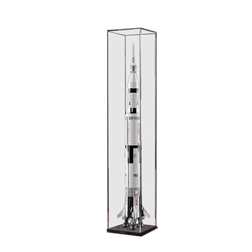 HCAEIOFJ Transparente Acryl-Vitrine für Lego Ideas 21309, anwendbar für Nasa Apollo Saturn V Set, Schaukasten, Geschenk (nur Vitrine) (schwarze Unterseite 2) von HCAEIOFJ